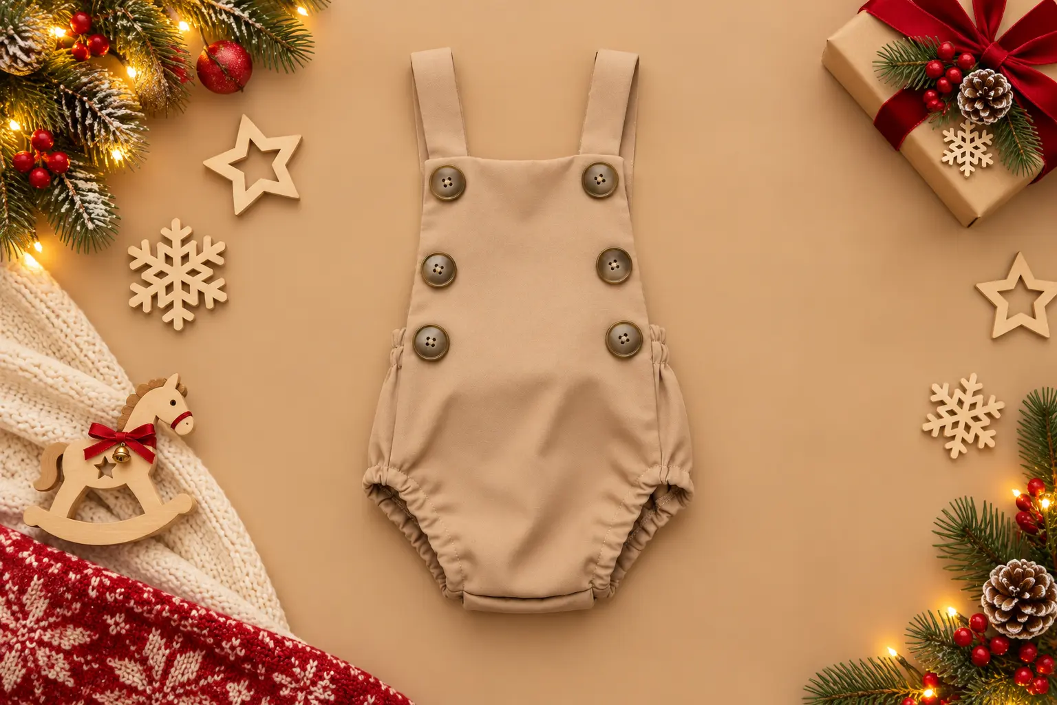 Salopetă vintage bej camel cu nasturi din lemn